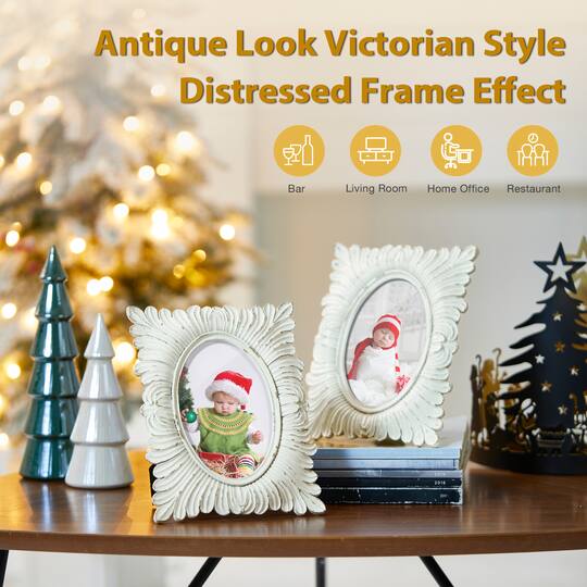 Glitzhome® 2 Pack 4" x 6" White Ornate Resin Tabletop Picture Frames